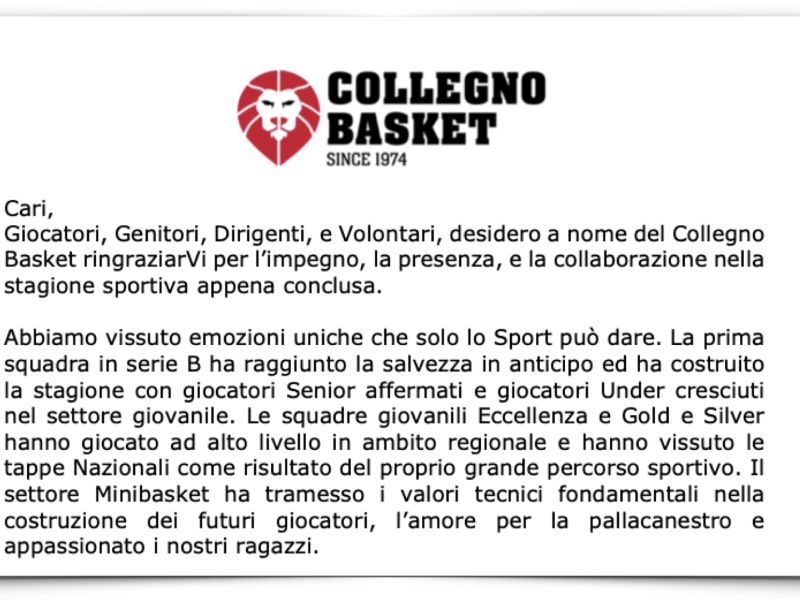 LETTERA DEL PRESIDENTE MILONE